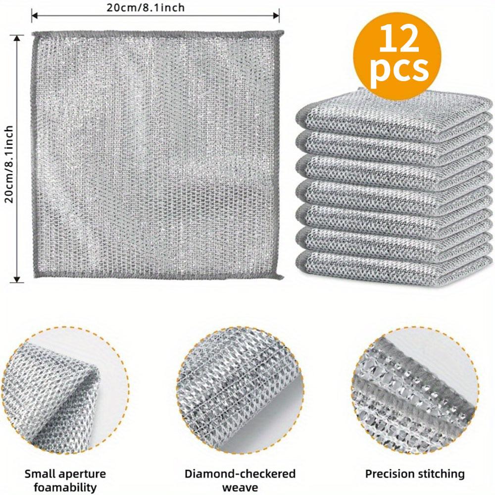 12pcs New Multifunctional Non-Scratch Wire Dishcloth Restaurant Multipurpose Wire Dishwashing Rags Grid Wet Dry Scrubs Cleans