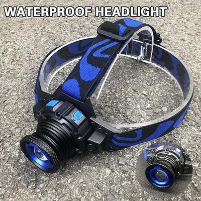 Wiederaufladbare wasserdichte LED-Stirnlampe mit Drehzoom und 3 Modi. Eingebaute Lithiumbatterie für Angeln, Radfahren, Camping