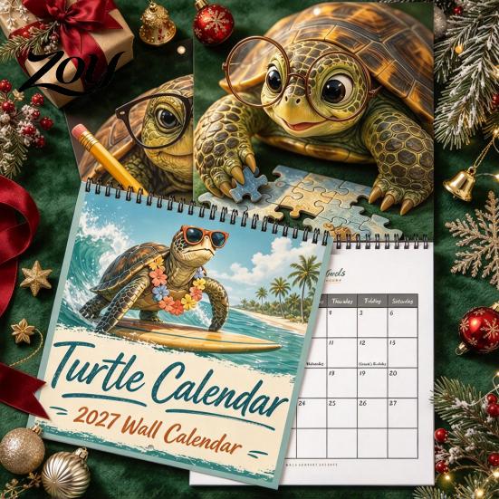 Creative Gift for Turtle Lovers 2025 Themed Wall Calendar, 12 Month Hanging Planner with Thick Decorative Animal Art Calendar Cotton Pulp Paper