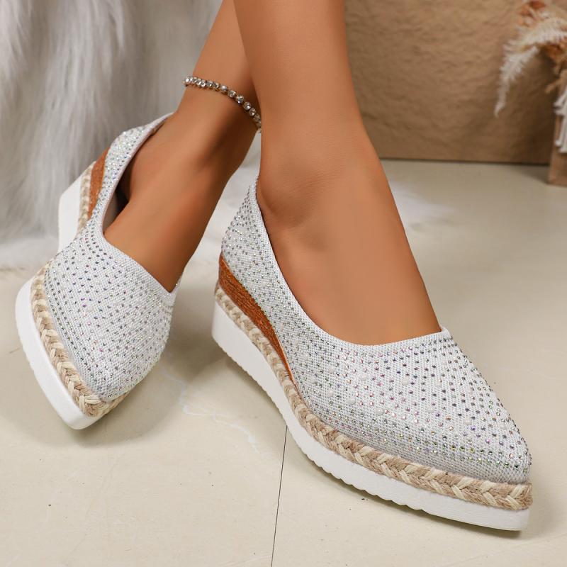 Sequin Cloth Glitter Decoration Wedge Heel Pumps Women 2025 Autumn Pointed Toe High Heel Loafers Casual Soft Sole Shoes