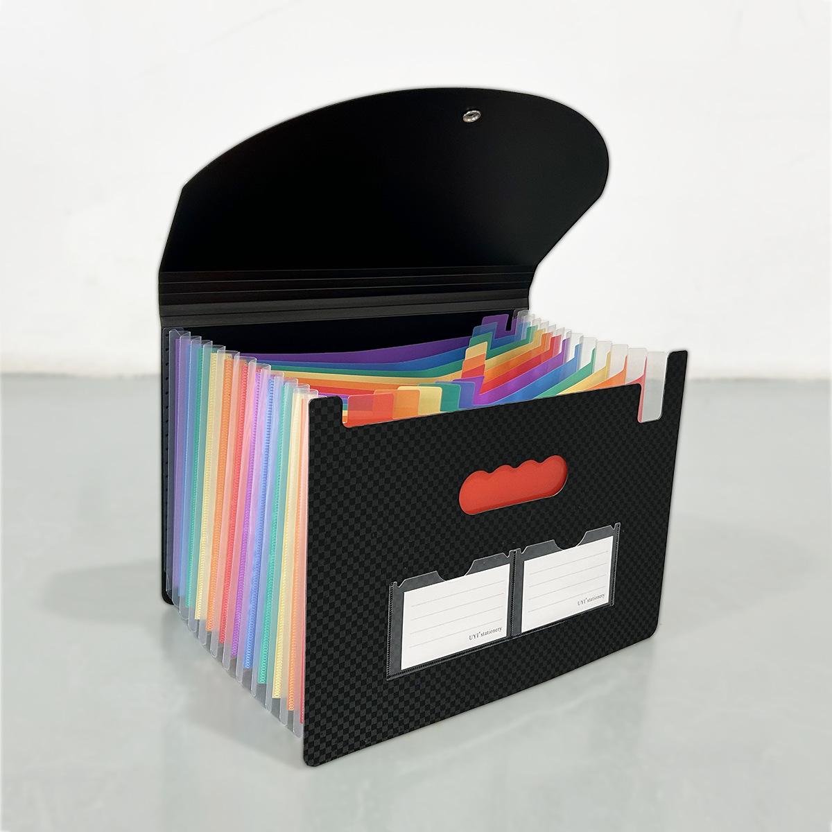 

Black Plaid A4 Accordion Folder with Lanyard and Large Capacity for Office Storage