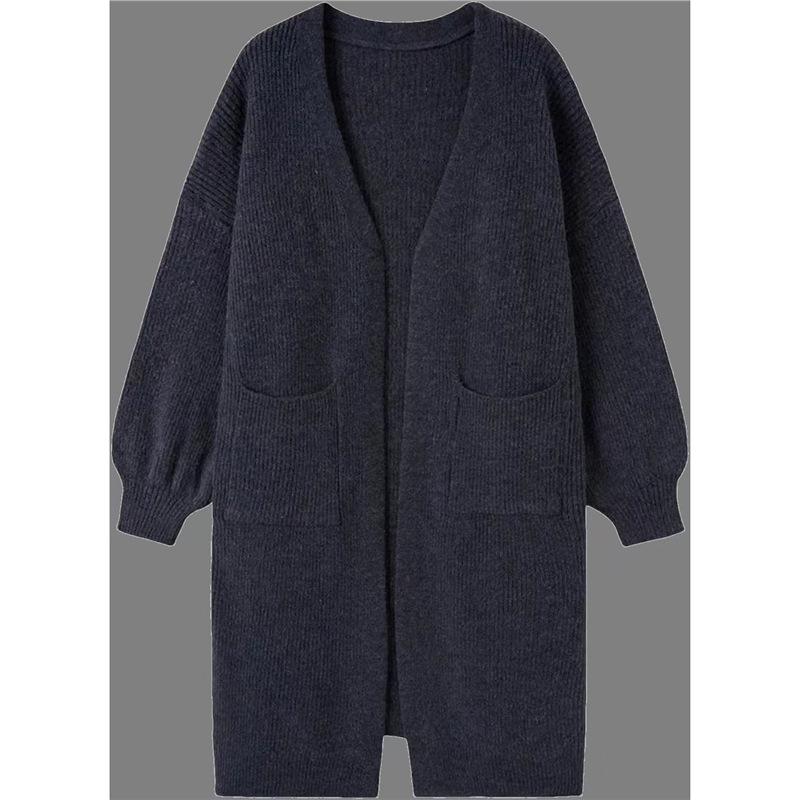 2025 Women's Solid Color Pocket Cardigan: Korean Style Knit Outerwear for Autumn/Winter