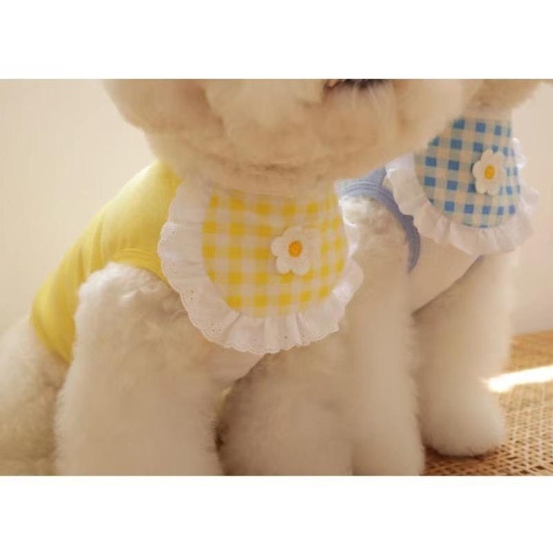 

Dog plaid flower bib, pet saliva towel, Bichon Teddy, Pomeranian scarf, cat accessories Saliva towel [rope length 40cm + 13cm width]