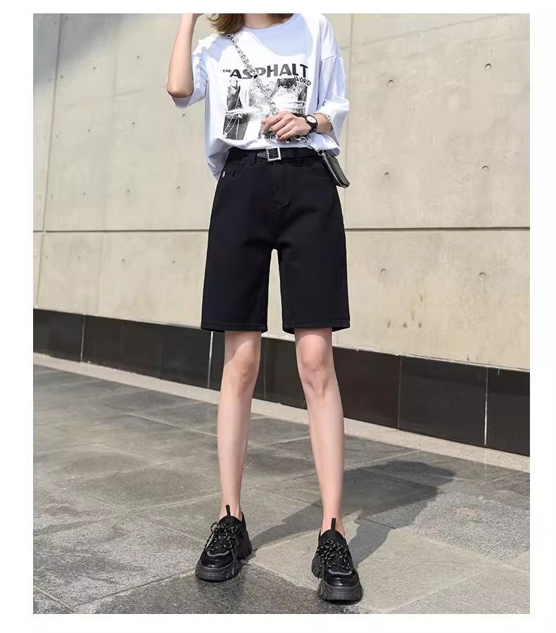 Women's High-Waisted Denim Shorts: Summer Solid Color, Trendy Design, Plus Size, Loose Fit, Straight Leg