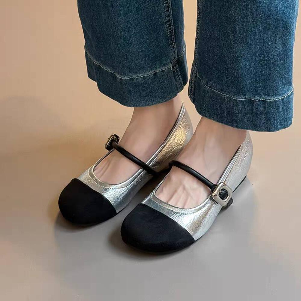 

Elegant Comfortable and Versatile Woman Round Toe Lady Barefoot Flats Elegant Soft Sole Ballerina Party Mary Jane Shoes 40 серебряный