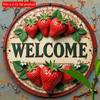 2d Flat 20*20cm Circular Wooden Sign, Strawberry Welcome Sign, Home Gift Window Decoration, Porch, Room, Home, Wall Decoration, Bedroom Home Office