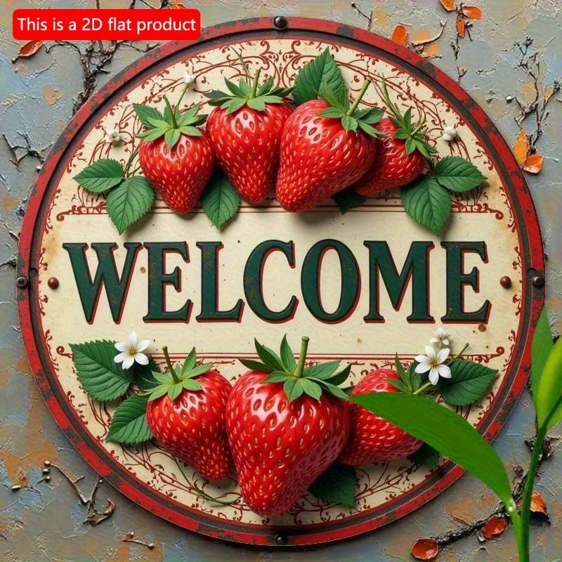 2d Flat 20*20cm Circular Wooden Sign, Strawberry Welcome Sign, Home Gift Window Decoration, Porch, Room, Home, Wall Decoration, Bedroom Home Office