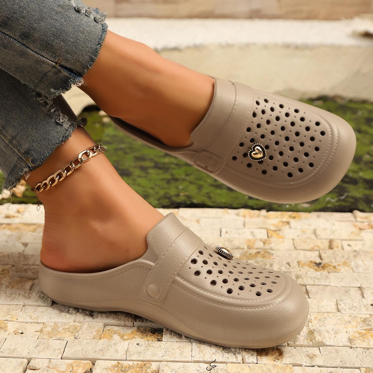 

Летние полые девичьи прохладные тапочки EVA дышащие туфли с отверстиями удобные повседневные тапочки с закрытым носком пляжные прохладные тапочки 41 хаки