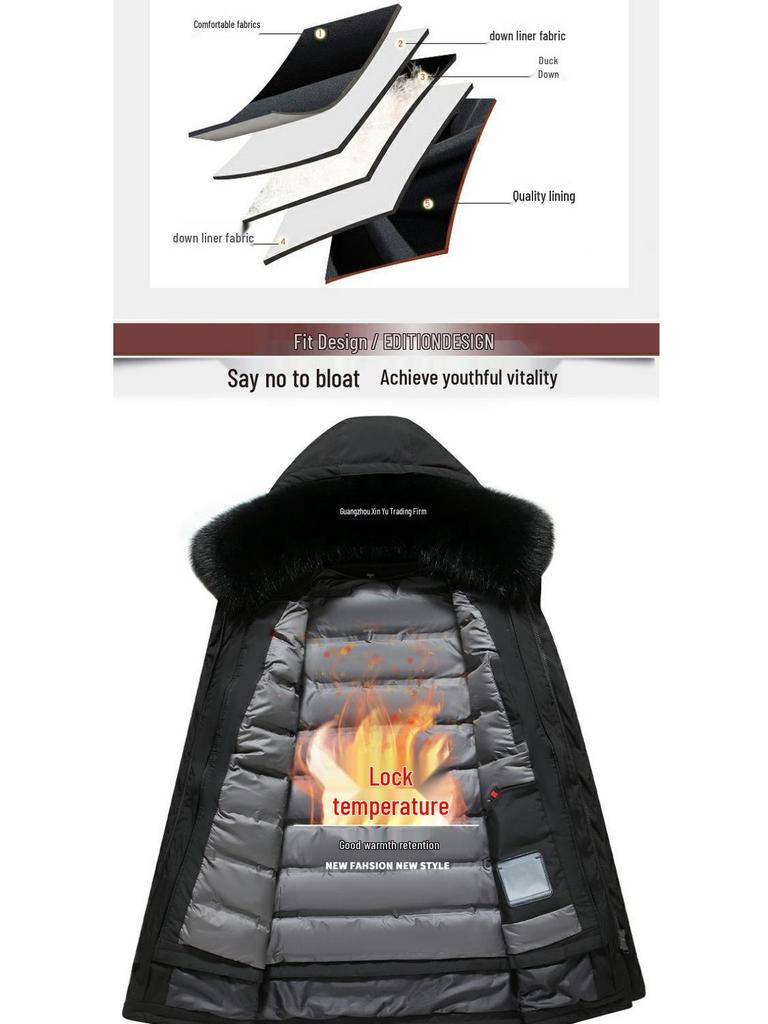 2025 Men's Mid-Length Winter Parka: Warm Down Jacket with Detachable Liner for Middle-Aged and Elderly Dads