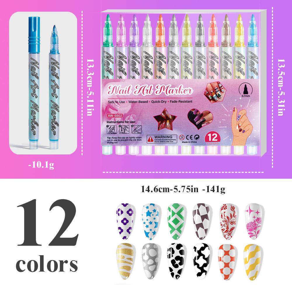 12-Color Nail Art Graffiti Marker Set - Quick-Dry DIY Painting Pens