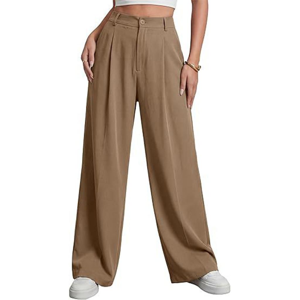 Women Loose Fit Casual Suit Pants High Waist Long Trousers Wide Leg Relaxed Style with Button and Zipper Closure for Daily Wear