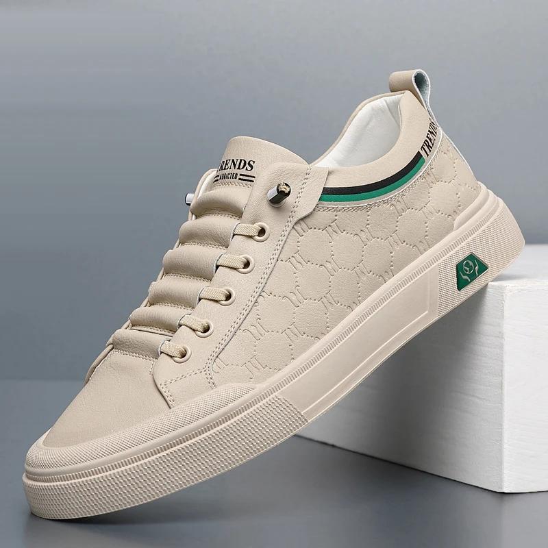 Brand New Men Genuine Leather Casual Shoes Trend Knurling Flat Skateboard Shoes Designer Street Cool Sneaker