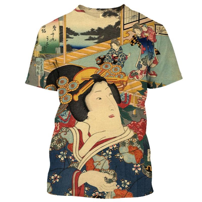 2022 Japanese Geisha 3d Print T-shirt Print Bushido Cool Fashion Short Sleeve Top Ladies Girl Boy Unisex StreetWear Men Women