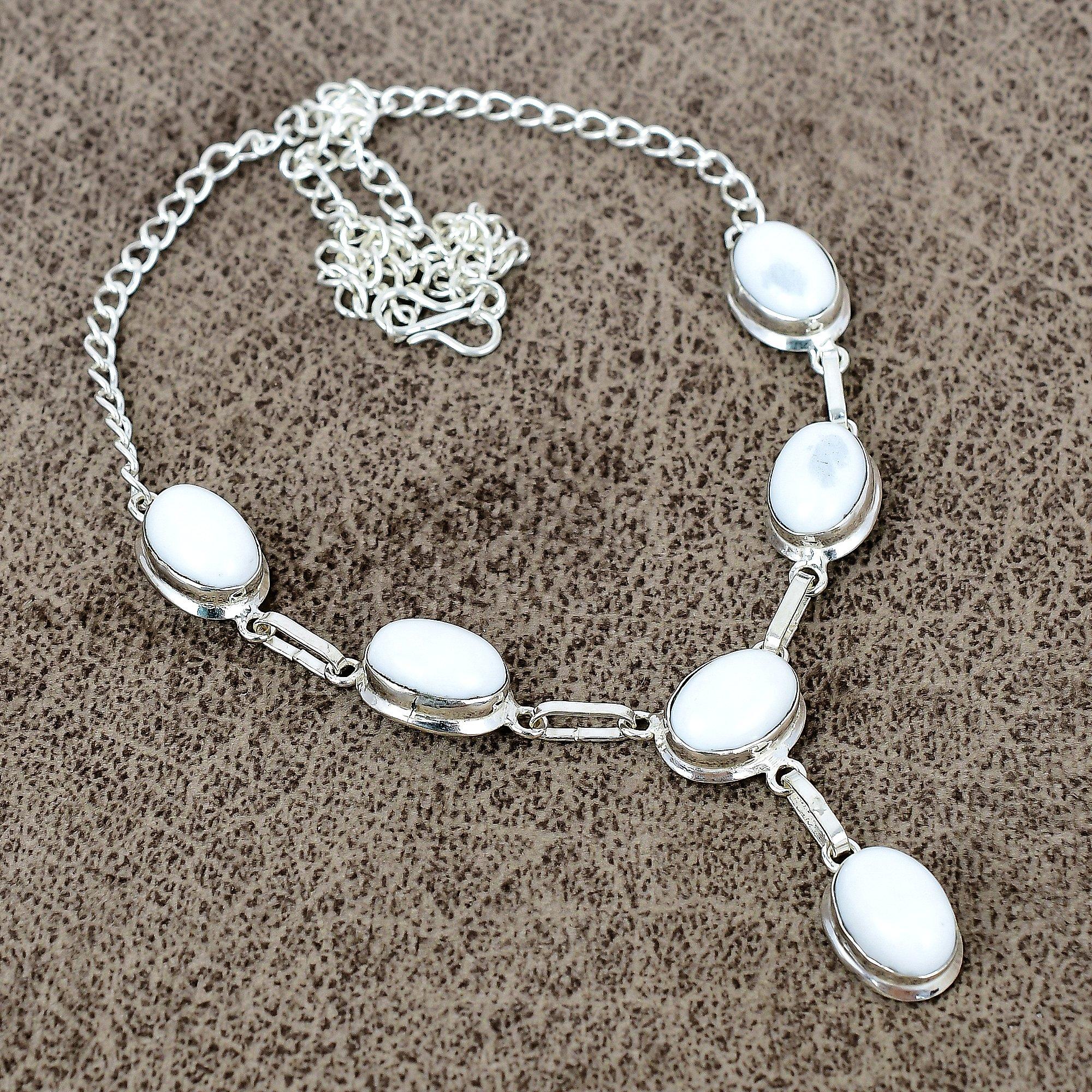 

White Coral Gemstone Handmade 925 Sterling Silver Jewelry Necklace 18 KKG-413