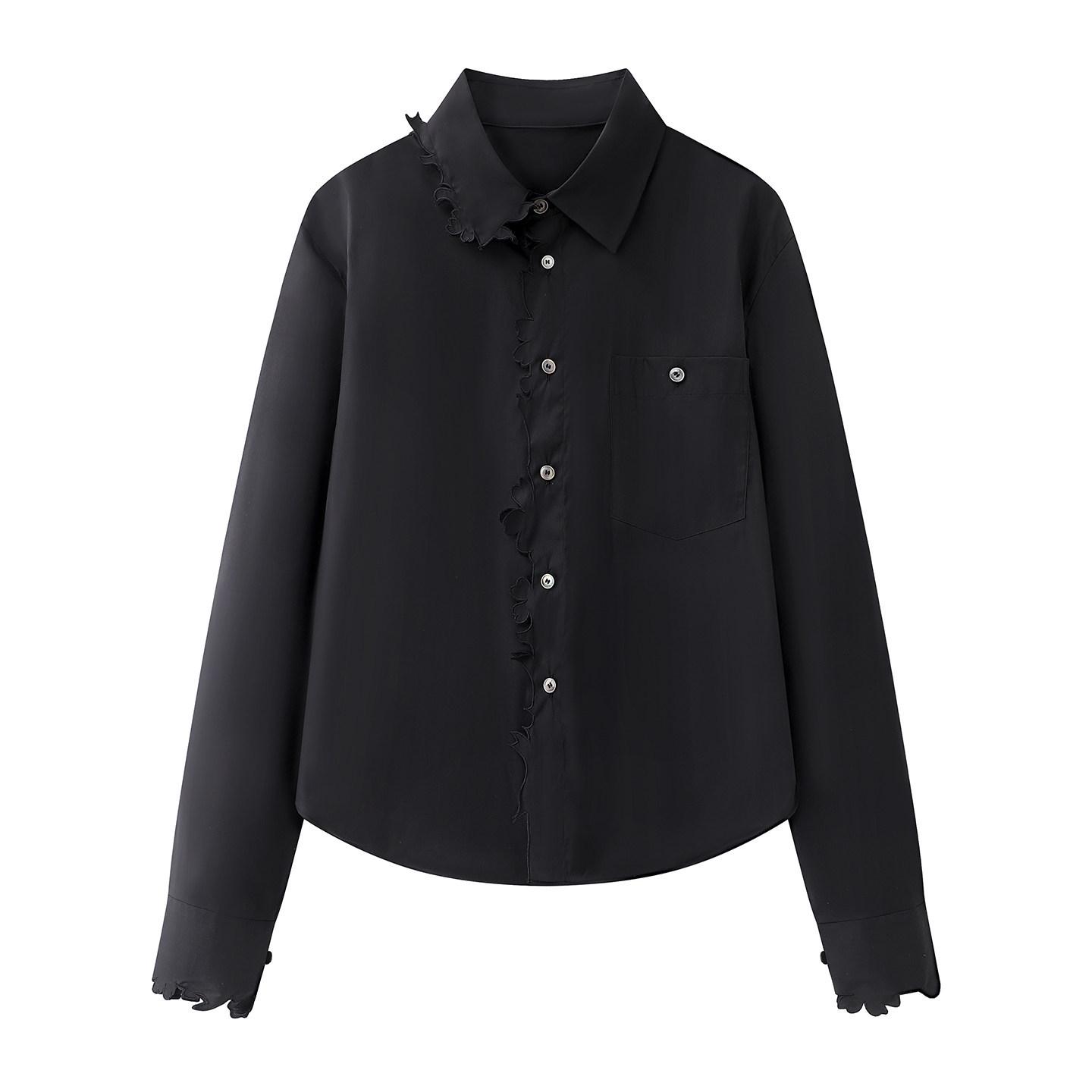 Spring 2026 Stylish Irregular-Cut Long Sleeve Lapel Shirt for Women Medium чёрный