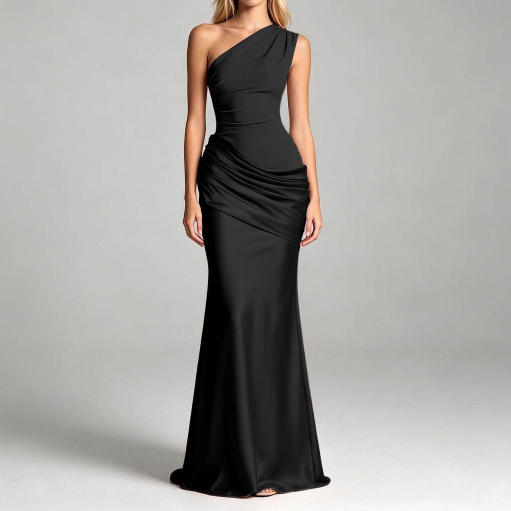 Elegante Abito Formale da Donna a Spalle Scoperte Lungo con Spacco Asimmetrico Bodycon Abito da Sera
