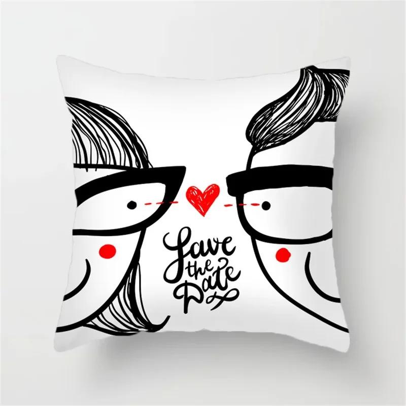Office Sofa Car Cushion Cover Cartoon Black and White Simple Line Printing Luxury Home Decoration Pillow Cover