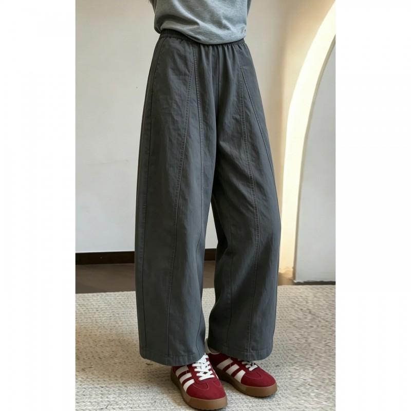 Womens High-Waisted Wide-Leg Cropped Pants In Dark Gray Vintage Style Loose Fit Casual Trousers