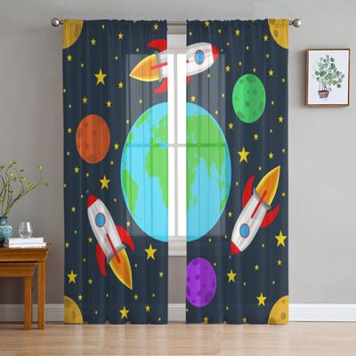Rideaux Voilages Planète Terre Fusée Étoiles Pour Salon Chambre Rideaux en Tulle Traitements de Fenêtre de Cuisine Panneau Rideaux