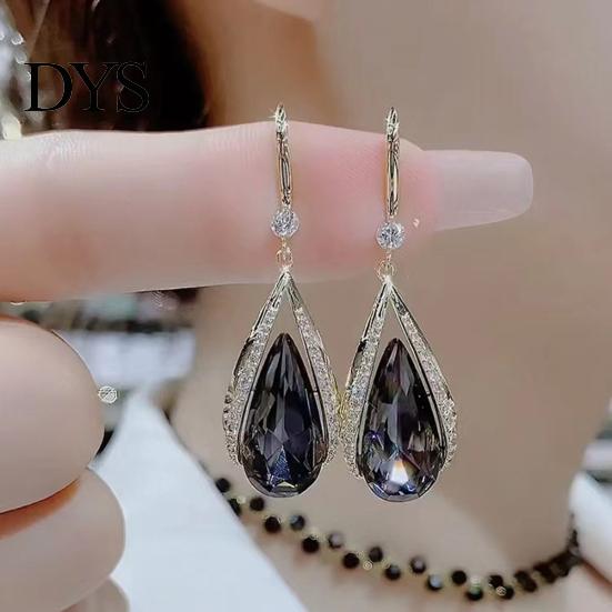 Pendant Earrings 1 Pair Hook High-class Temperament Elegant Rhinestone Gift Women Faux Purple Crystal Waterdrop Dangling Fashion Jewelry