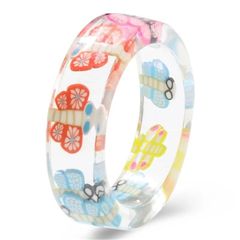 Brelocuri din rășină Inel pentru copii mici Inel cerc imprimat cu fluturi colorați Bijuterii pentru petrecere de nuntă pentru femei Anillos Cadou pentru prieteni