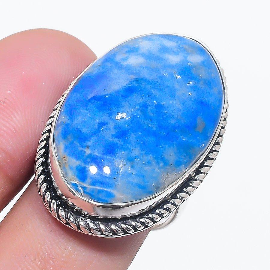 Natural Lapis Lazuli Gemstone 925 Sterling Silver Jewelry Ring Size 7.5 i9n45
