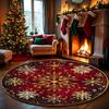 1Pcs Golden Snowflake Christmas  Pattern Round Area Rug Indoor Non-Slip Washable Fiber Carpet Soft Comfortable Mat For Bedroom Living Room