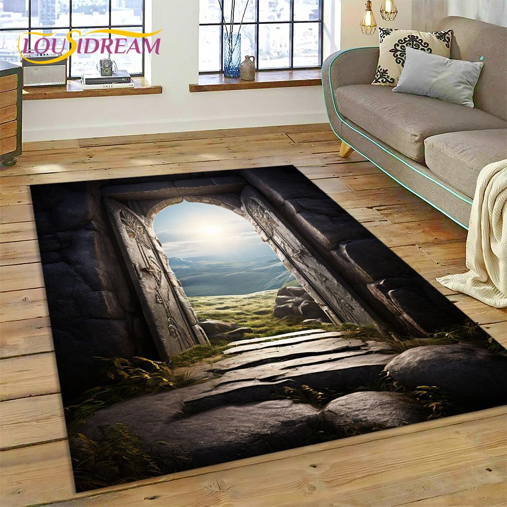 3D Illusion God's Temple Door Gate Carpet Rug for Living Room Bedroom Home Sofa Decoration,Kids Play Area Rug Non-slip Floor Mat