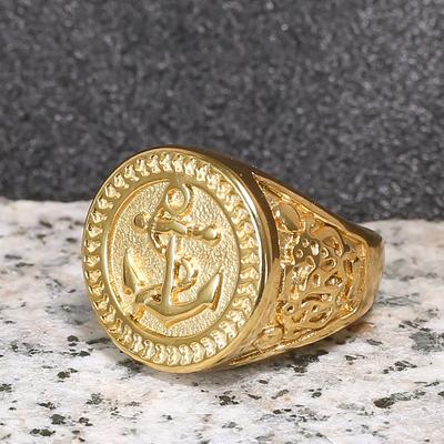 European and American Retro Jewelry Gold Anchor Men's Ring Women's Pirate Titanium Steel Ring Jingshan 2026