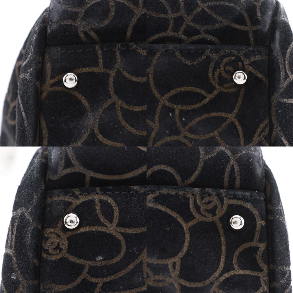 CHANEL Camelia Tote Bag ChainShoulder black Suede Women Used