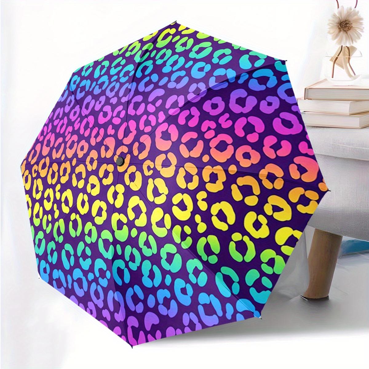 Colorful Leopard Pattern Print 1pc Automatic Folding Umbrella, Portable & Foldable Design with 8 Ribs, Casual Outdoor Accessor