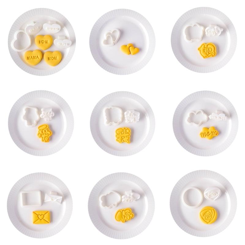 Mother's Day Series Cookie Cutter Biscuit Molds Biscuit Cutters Plastic Material Cookie Embossing Molds for DIY Baking