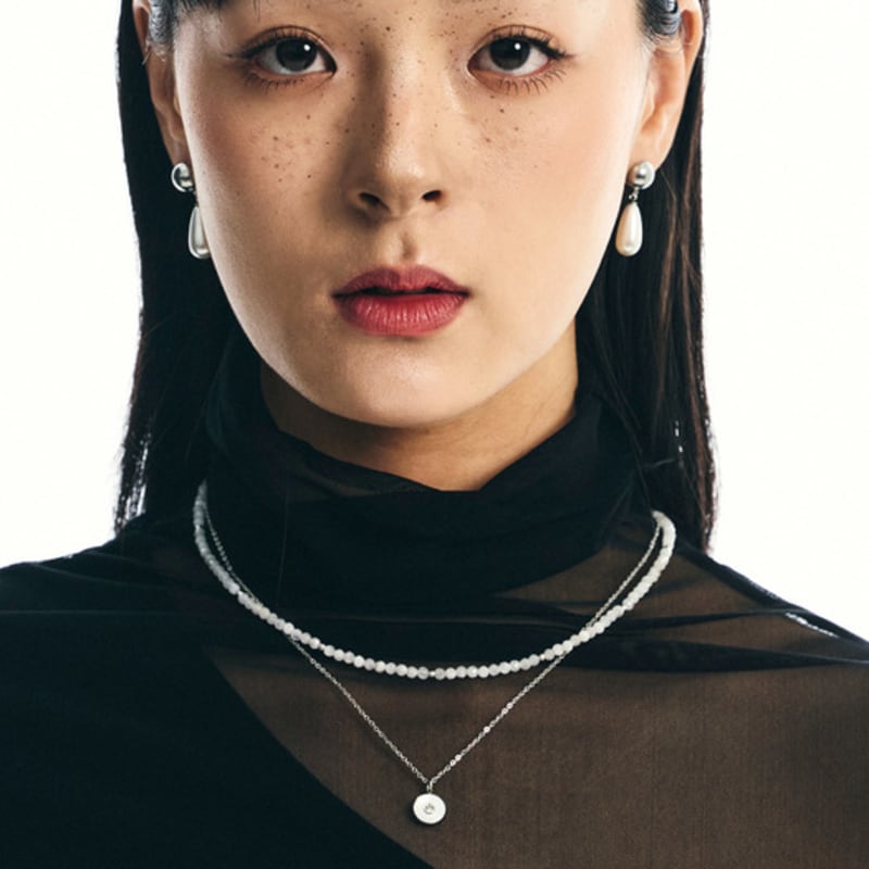 

S SY [SET] hyde moon stone & silver disk necklace OS