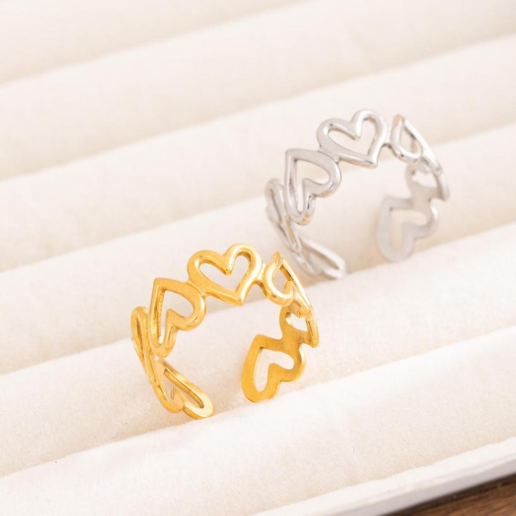 Adjustable Stainless Steel Heart Ring – Titanium, Colorfast, Vacuum Electroplated for Women