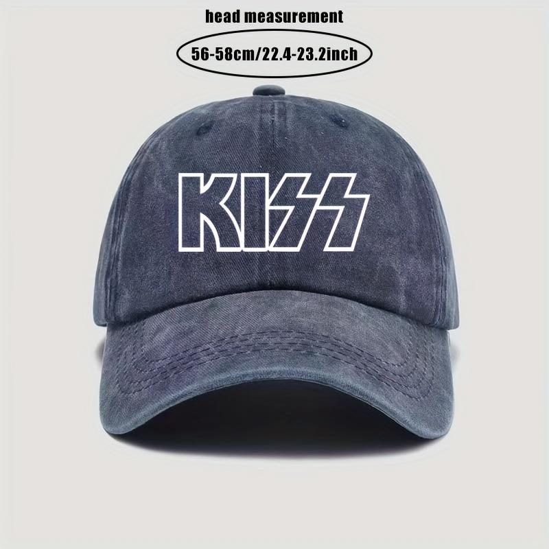 KISS Buchstabenaufdruck gewaschene Baseballkappe, Unisex Retro verstellbare Trucker-Kappe, Valentinstagsgeschenk, lässiger Outdoor-Sonnenhut