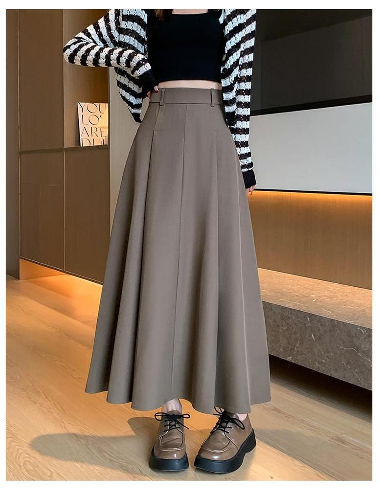 Jupe longue évasée taille haute abricot pour femme - Coupe petite, drapé amincissant pour le printemps à l'hiver 2026