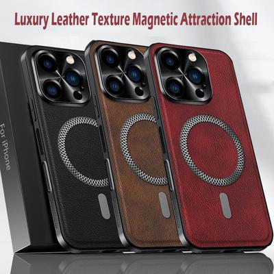 Luxusní pouzdro z PU kůže pro Apple iPhone 16e 16 15 14 13 12 11 Pro Max Plus Magsafe Magnetická ochrana objektivu Nárazuvzdorný kryt