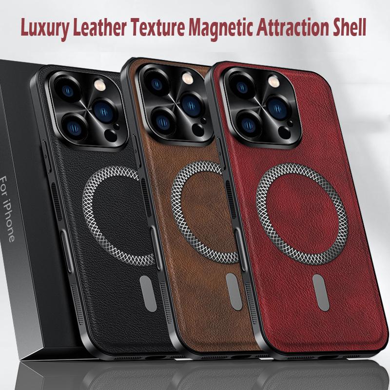 Luxury PU Leather Case For Apple iPhone 16e 16 15 14 13 12 11 Pro Max Plus Magsafe Magnetic Lens Protection Shockproof Cover