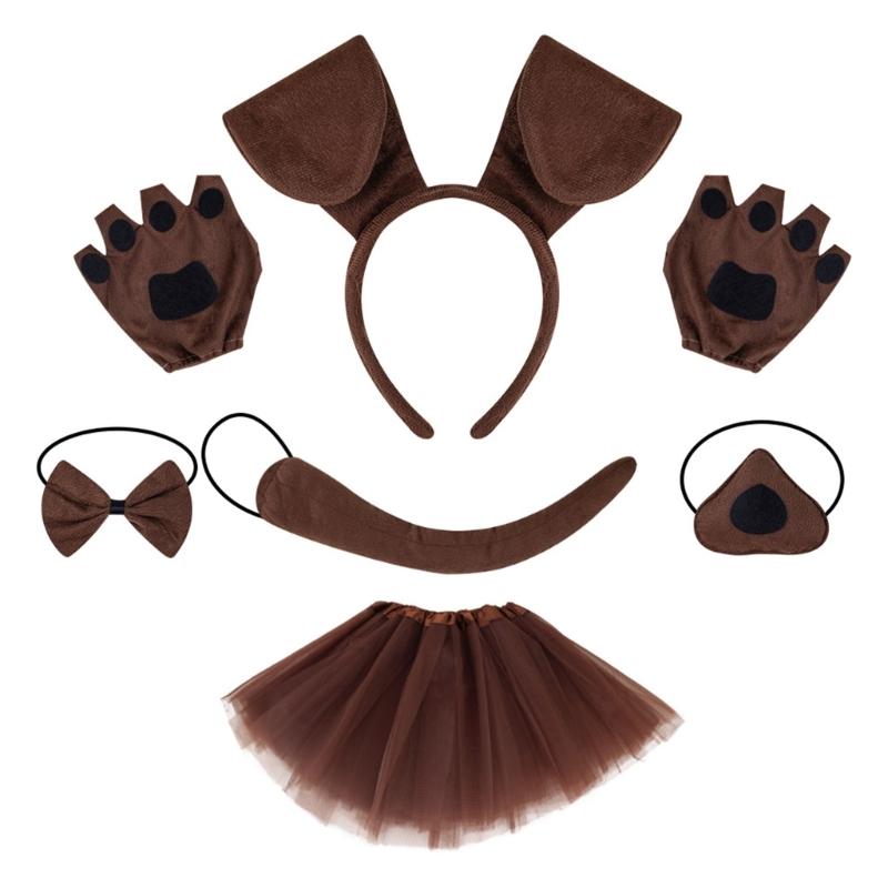 Halloween Dog Costume Accessories include Dog Ear Headband Dog Tail Nose Bowtie Skirt Gloves for Women Girl Cosplay