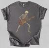 Skeleton Playing Electric Guitar Tee, Vintage Skeleton Shirt, Aesthetic Tee, Vintage Halloween T-shirt, Minimalist Tee, Gift For Her And Him