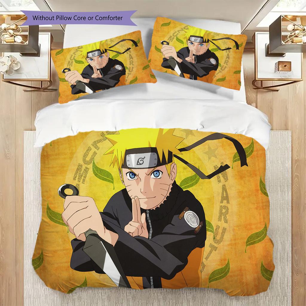 Japanese Anime Cartoon NARUTO Famous Uzumaki Naruto Comfortable Duvet Cover and Pillowcase(1 * Duvet Cover + 2 * Pillowcase, Without core)G7