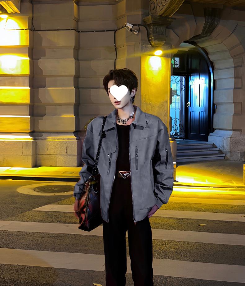 Korean Style Men's Vintage American Leather Biker Jacket - High-End Short for Spring & Autumn