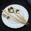 Luxus Gold Edelstahl Portugiesisches Westliches Besteckset: Steakmesser, Gabel, Löffel, Tragbare Hülle enthalten.