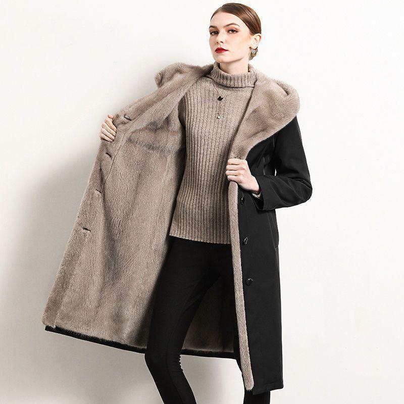 Womens Mid-Length Faux Fur Coat With Hood Warm Lined Winter Outerwear Adults