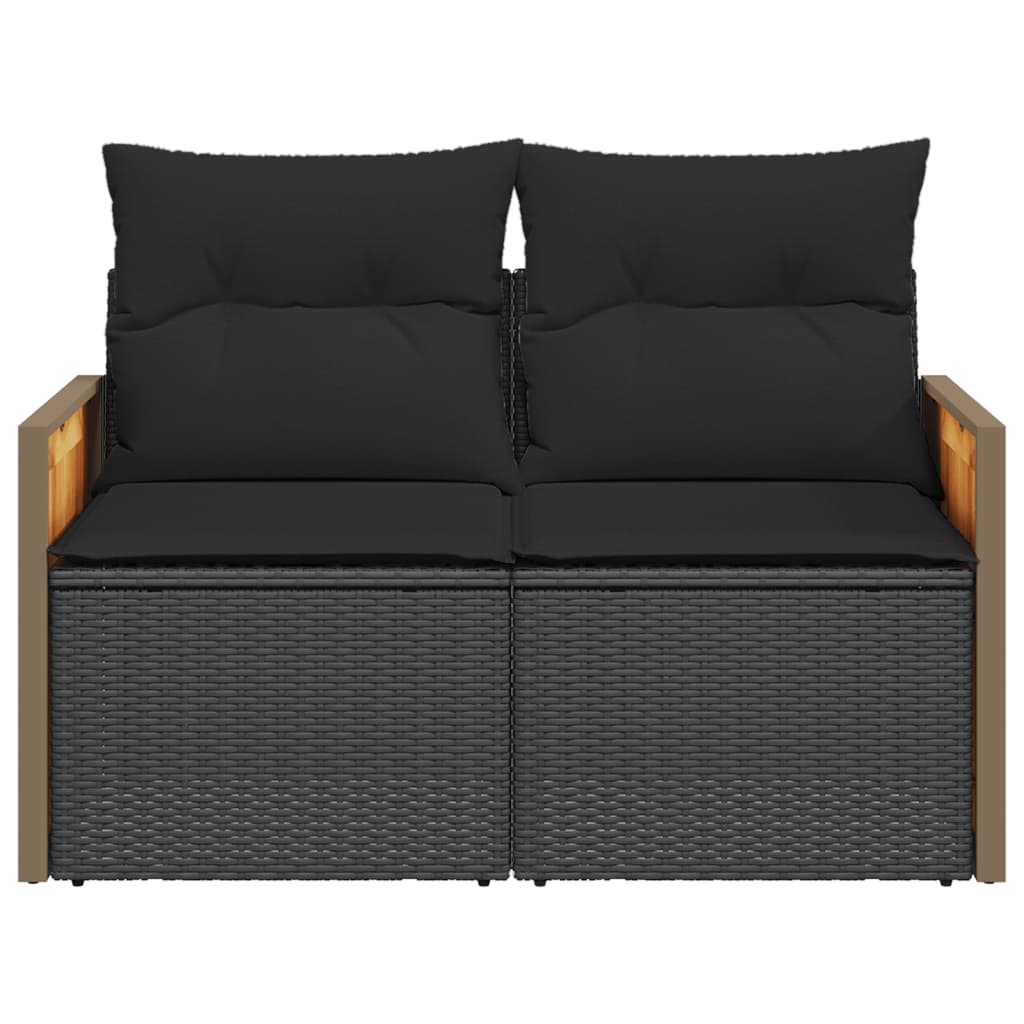 2 Seater Garden Sofa with Cushions Black Poly Rattan