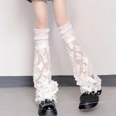 Sommer Dünnes Netz Florale Slouch Stulpen für Damen Lolita Süße Spitze Lolita Wadenstrümpfe