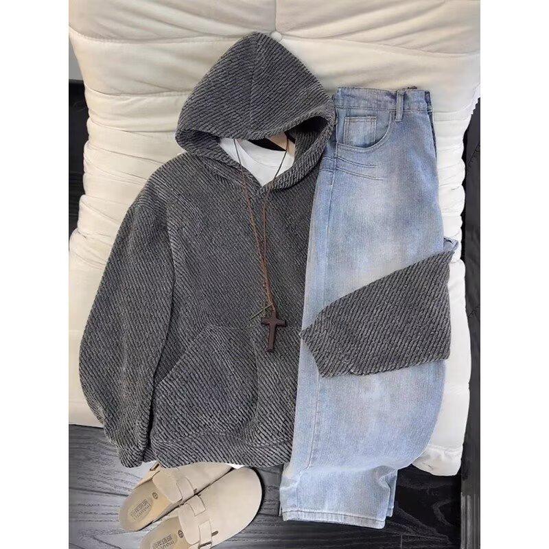 Unisex Solid Color Knitted Hooded Sweatshirt - Trendy, Fashionable, Versatile Casual Top XL