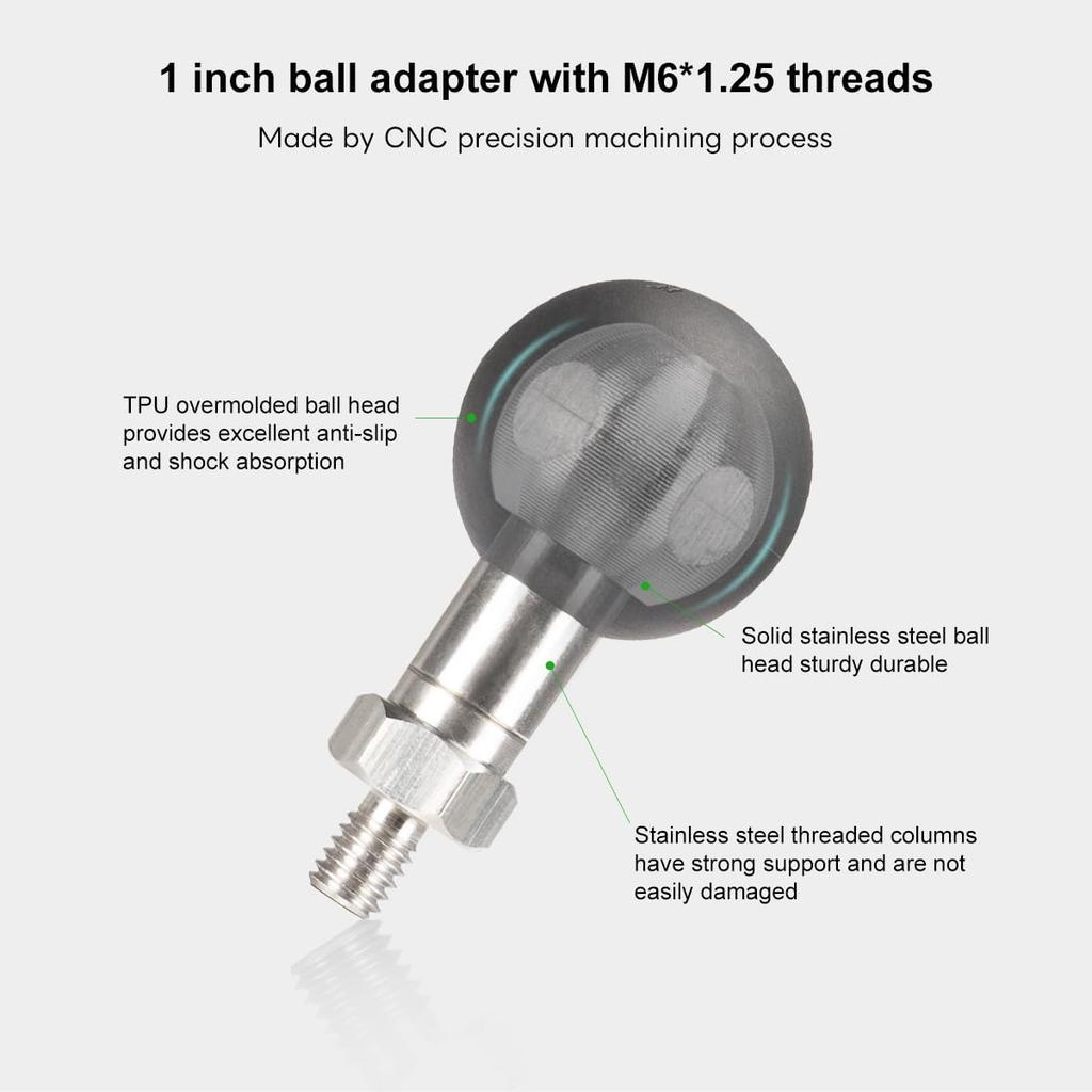 FANAUE 1'' Ball Adapter with M6 x 1.0mm Threaded, Compatible with RAM Mounts B Size 1 Inch Screw Ball Head for Bike,Motorcycle,ATV,Rearview Mirror,2