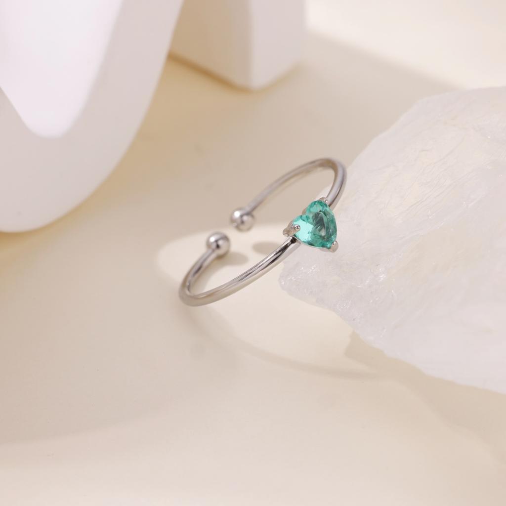 2025 Birth Colorful Cubic Zircon Heart Opening Rings For Women Fashion Dainty Stainless Steel Princess Ring Jewelry Wedding Gift