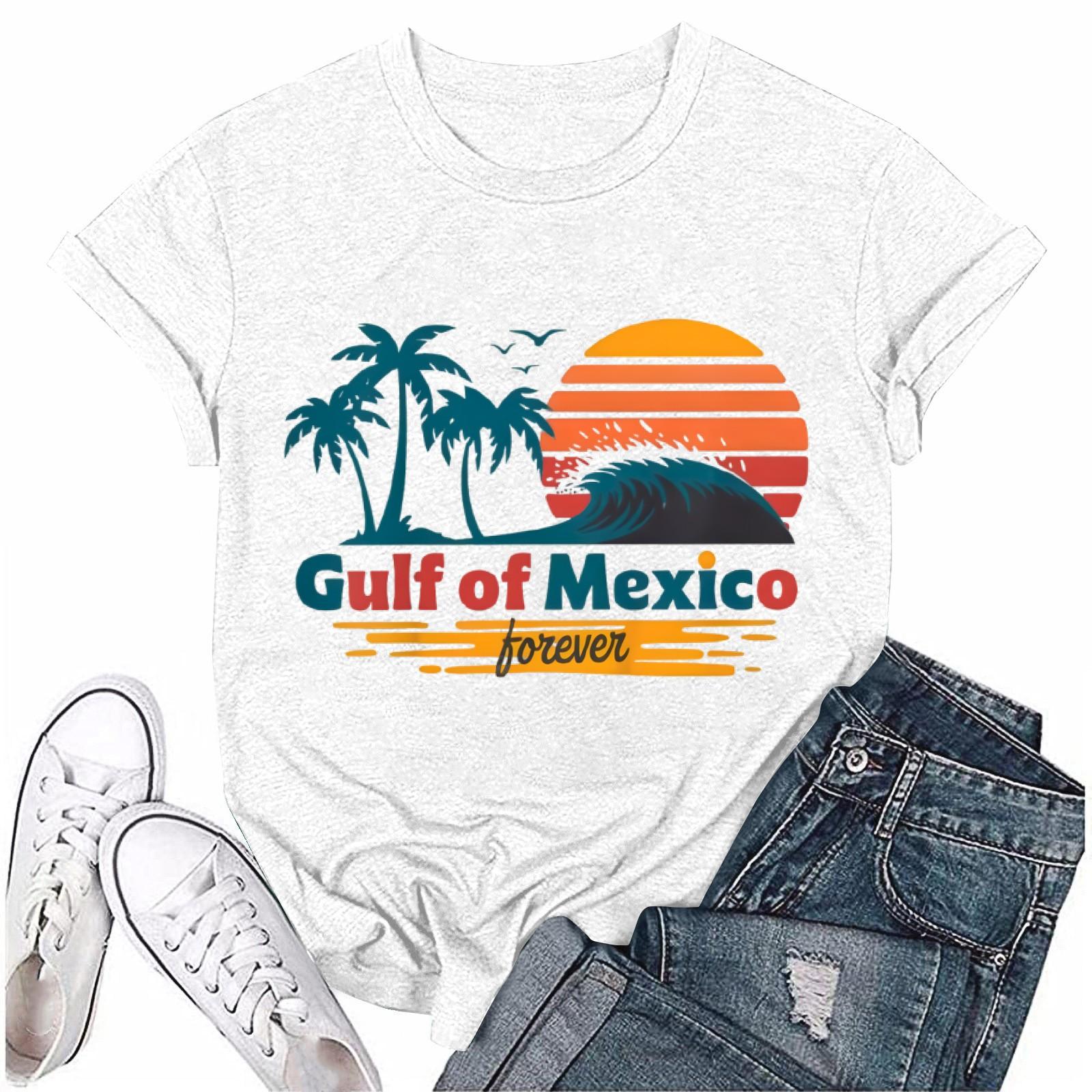 

Жіноча повсякденна вільна пляжна футболка з принтом, пуловер з круглим вирізом, топ з коротким рукавом XL білий